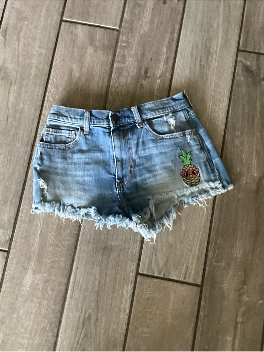 Hollister Light Blue Distressed Denim Shorts with Pineapple Patch